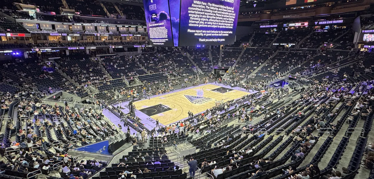 The lower and upper bowls of Chase Center in San Francisco before a WNBA game
