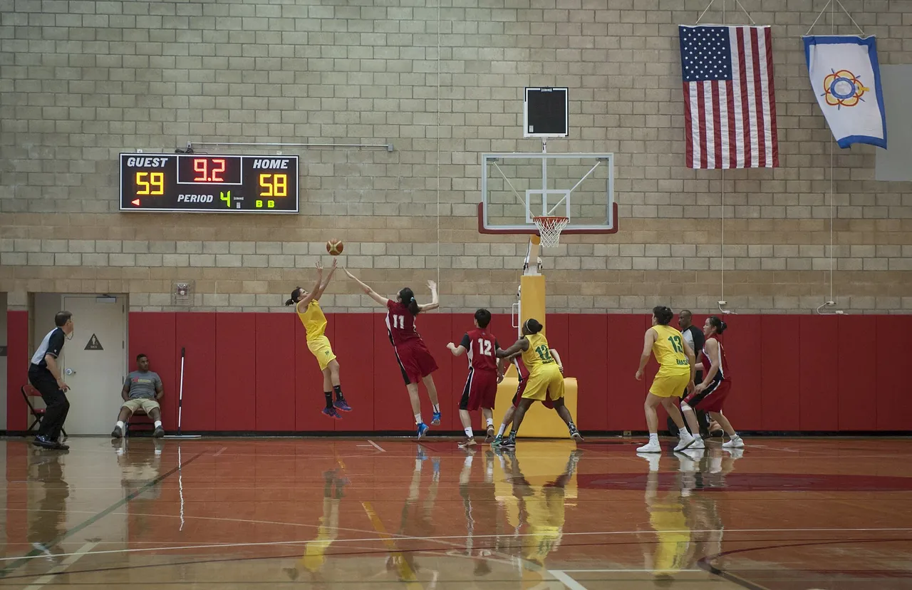 An international women's tournament game in a military fieldhouse