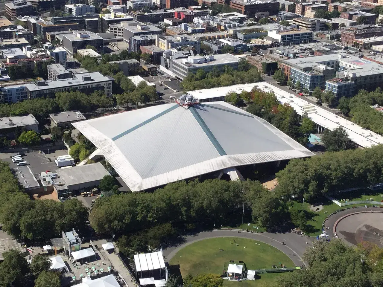 The roof of the Seattle Center arena, former home of the SuperSonics, seen from above