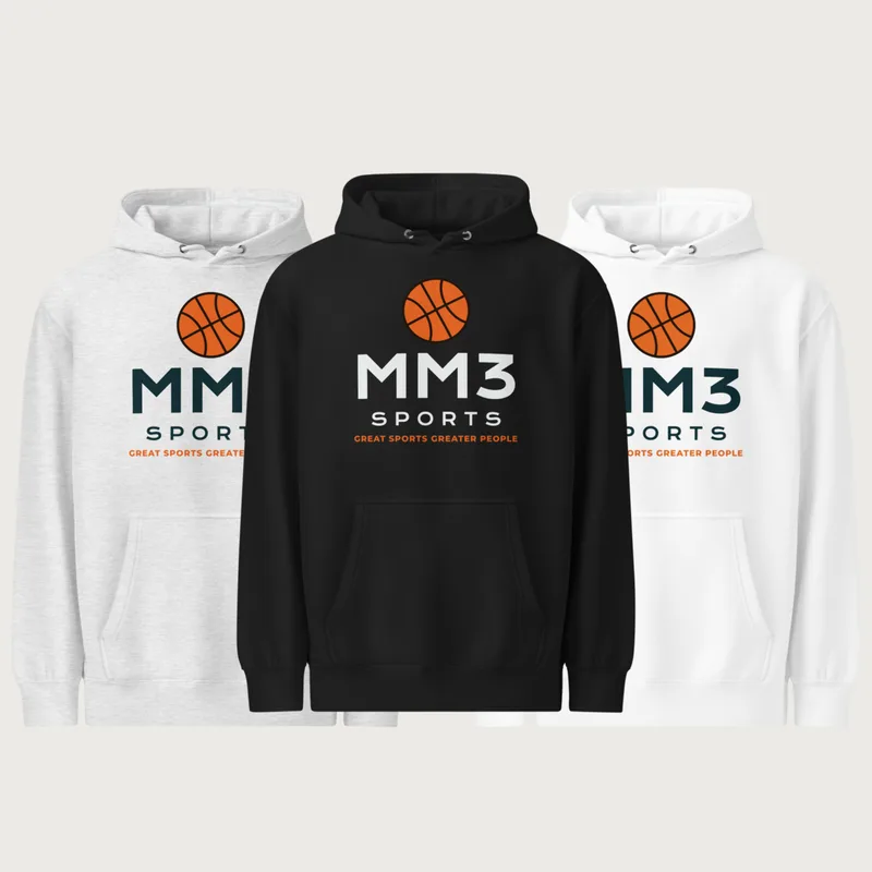 MM3 Sports Hoodie in black, gray, white, with the MM3 mark